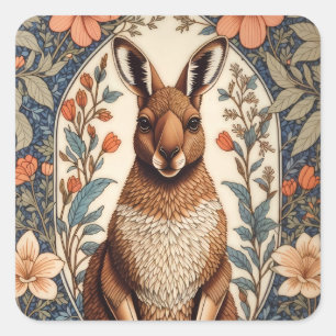 Elegantes Känguru, inspiriert von William Morris Quadratischer Aufkleber