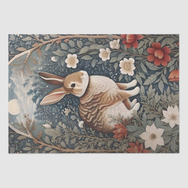 Elegantes Kaninchen Gerahmt von Blume und Blätter Seidenpapier (Vorderseite)