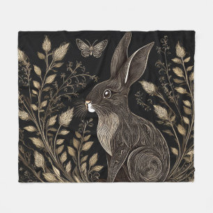 Elegantes Kaninchen in Schwarz und Beige Fleecedecke