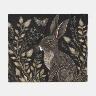 Elegantes Kaninchen in Schwarz und Beige Fleecedecke