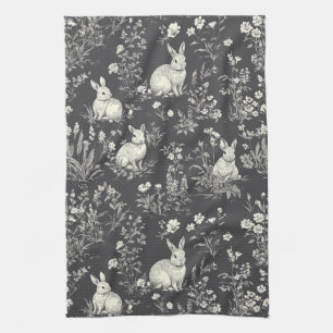 Elegantes Kaninchen-Toile-Blumen-Vintage-Muster (3 Geschirrtuch
