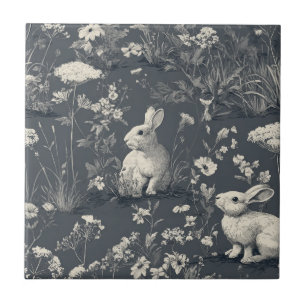 Elegantes Kaninchen-Toile-Blumen-Vintage-Muster (6 Fliese