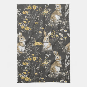 Elegantes Kaninchen-Toile-Blumen-Vintage-Muster (9 Geschirrtuch