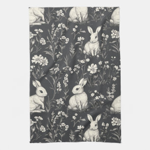 Elegantes Kaninchen-Toile-Floral-Vintage-Muster (1 Geschirrtuch
