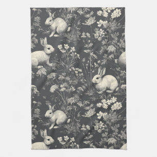 Elegantes Kaninchen-Toile-Floral-Vintage-Muster (8 Geschirrtuch