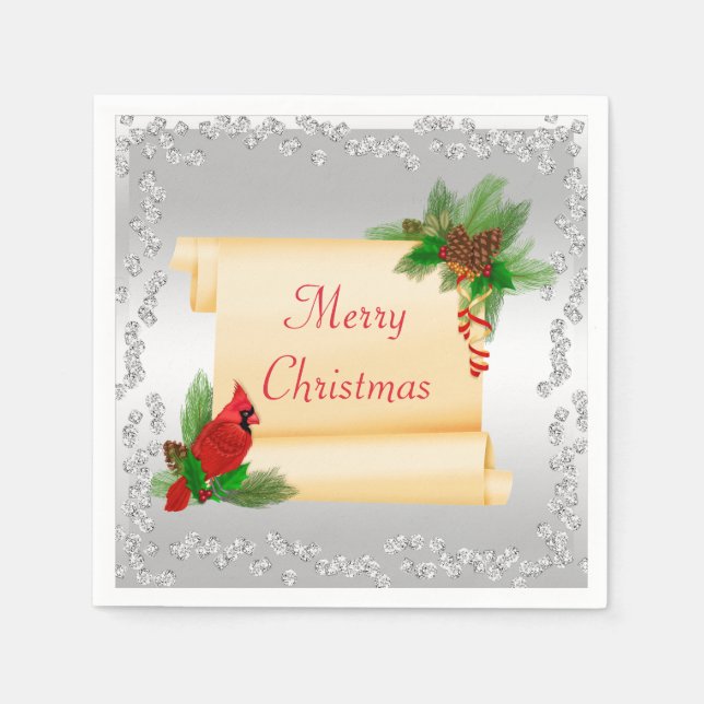 Elegantes Kardinals-u. Rolle-Diamant-Weihnachten Serviette (Vorderseite)