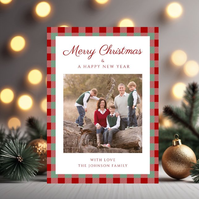 Elegantes Kariertes Foto Weihnachten (Elegant Plaid Photo Christmas Holiday Card)