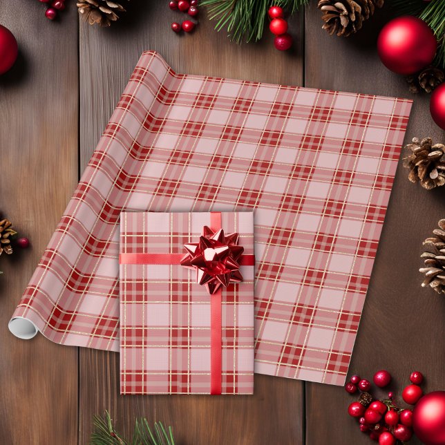 Elegantes Kariertes Muster Geschenkpapier (Elegant Red Plaid Pattern Wrapping Paper)