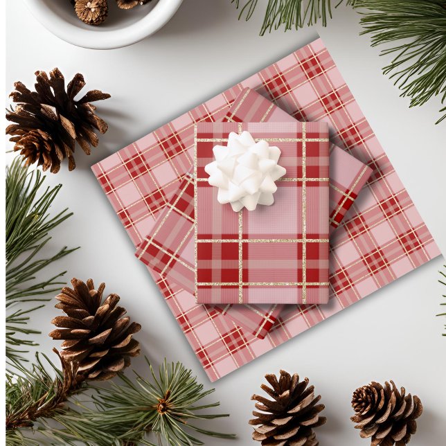 Elegantes Kariertes Muster Geschenkpapier Set (Elegant Red Plaid Pattern Wrapping Paper Sheets)