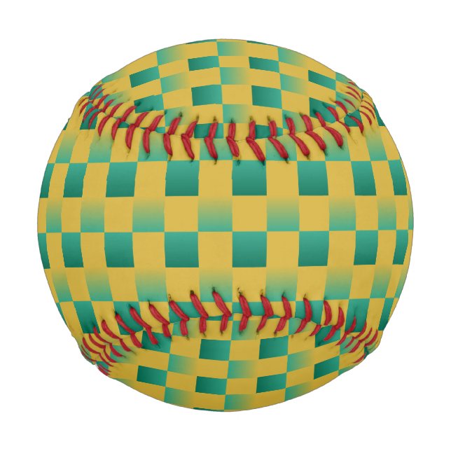 Elegantes kariertes Muster in Grün und Gold Baseball (Vorderseite)