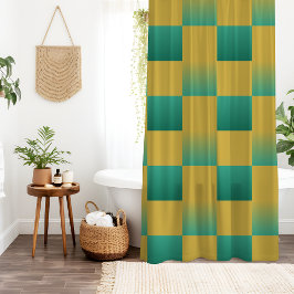 Elegantes kariertes Muster in Grün und Gold Duschvorhang