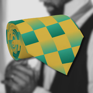Elegantes kariertes Muster in Grün und Gold Krawatte
