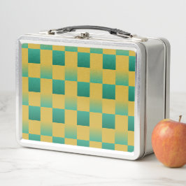 Elegantes kariertes Muster in Grün und Gold Metall Brotdose