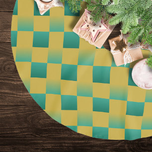 Elegantes kariertes Muster in Grün und Gold Polyester Weihnachtsbaumdecke
