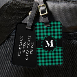 Elegantes Kariertes Mustermonogramm Gepäckanhänger