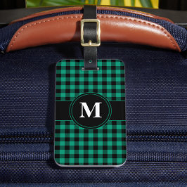 Elegantes Kariertes Mustermonogramm Gepäckanhänger