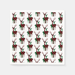 Elegantes Kariertes Rentier-Paar Red & Green Buffa Serviette