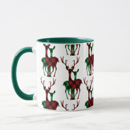 Elegantes Kariertes Rentier-Paar Red & Green Buffa Tasse