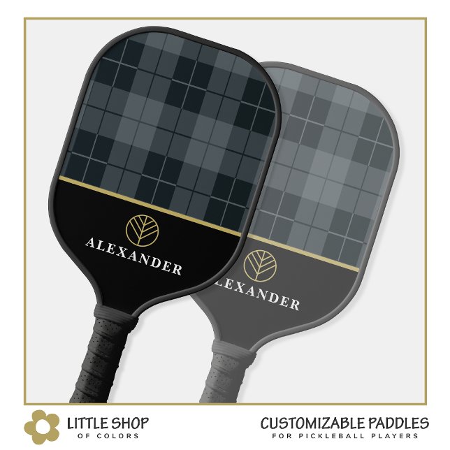 Elegantes Kariertes Tartan Monogramm Pickleball Schläger (Von Creator hochgeladen)