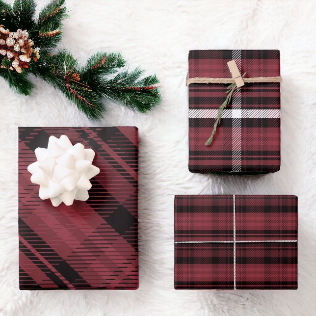 Elegantes kariertes Weihnachtsflanell Geschenkpapier Set (Elegant red Christmas flannel plaid pattern Wrapping Paper Sheets)