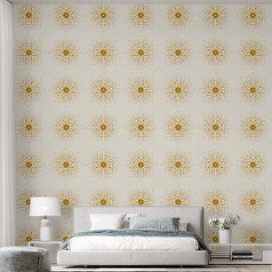 Elegantes kariertes weißes Gold Mandala Muster flo Tapete