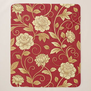 Elegantes karmesinrotes Blumenrankenmuster Sherpadecke