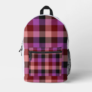 Elegantes karminrotes und pflaumenfarbenes kariert bedruckter rucksack