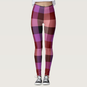 Elegantes karminrotes und pflaumenfarbenes kariert leggings