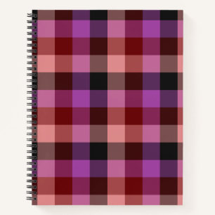 Elegantes karminrotes und pflaumenfarbenes kariert notizbuch