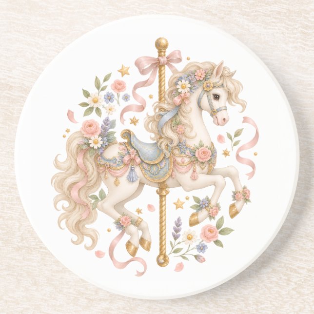 Elegantes Karussellpferd Französisches Märchen Getränkeuntersetzer (Vorne)