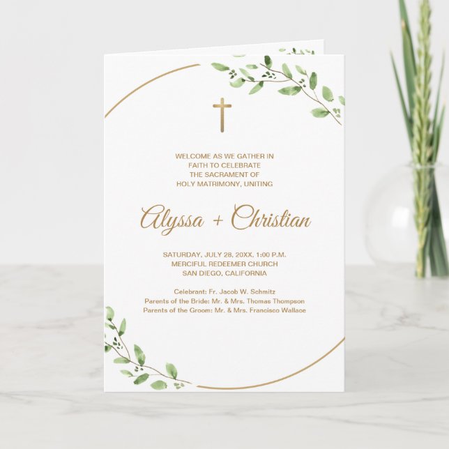 Elegantes katholische Hochzeitsprogramm mit Lesung Programm (Vorderseite)