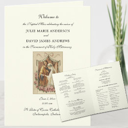 Elegantes katholisches Hochzeitsprogramm für Blume Karte