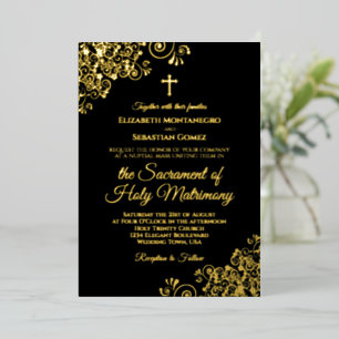 Elegantes katholisches klassisches Schwarzes Gold Folieneinladung