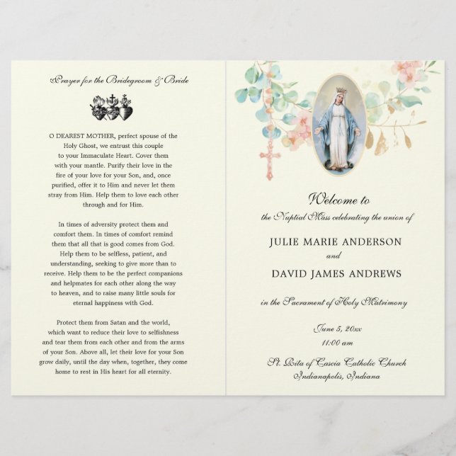 Elegantes katholisches Programm zur Hochzeit latei (Vorderseite)