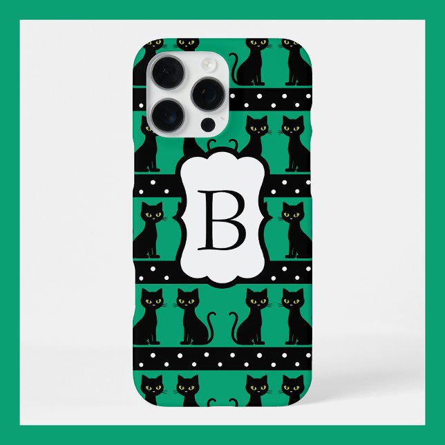 Elegantes Katzen-Monogramm-Muster Anpassbarer Anfa iPhone Hülle (Von Creator hochgeladen)