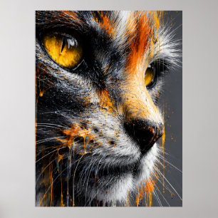 Elegantes Katzenporträt in lebendigem Orange und G Poster