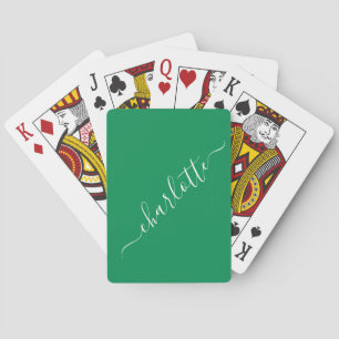 Elegantes Kelly Grün Schrift Name Personalisiert Spielkarten