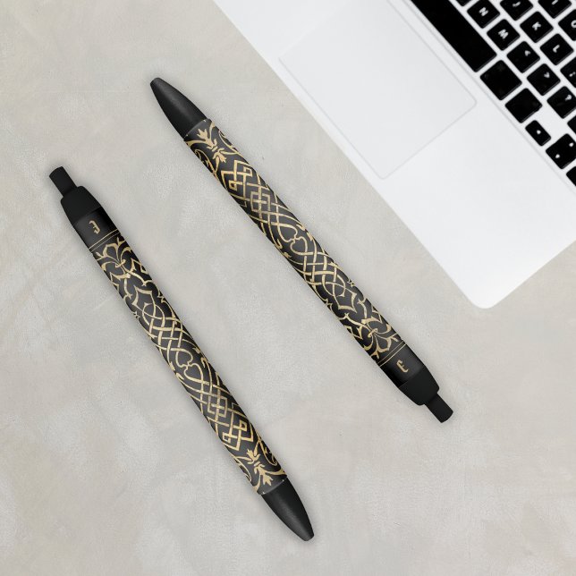 Elegantes keltisches Muster Schwarzes Gold Monogra Kugelschreiber (Elegant Celtic Pattern Black Gold Monogram Initial Pen
)