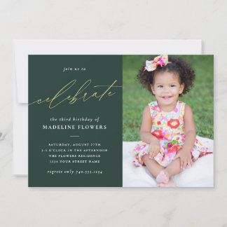 Elegantes Kindergeburtstag Sage Green Foto Einladung