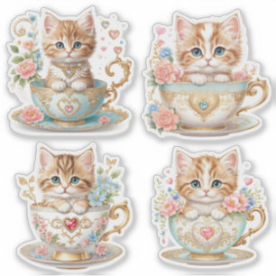 Elegantes Kitten in Teacup Stickers - Blumendesign Aufkleber