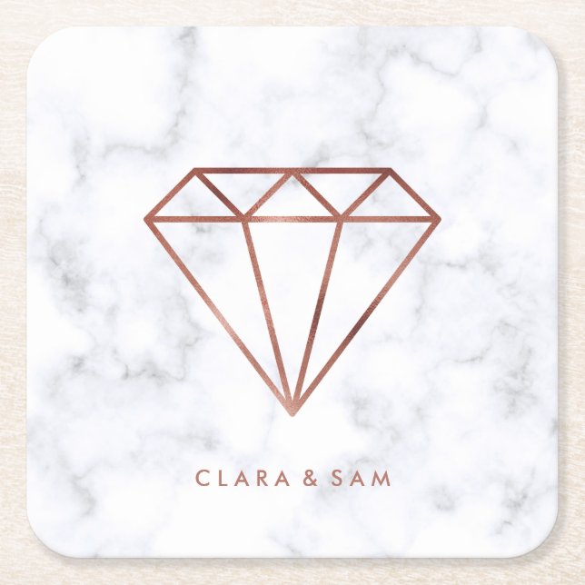 elegantes, klares Imitat Rose Gold Diamant weißer  Rechteckiger Pappuntersetzer (Vorderseite)