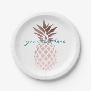 elegantes klares Imitat-Rosen-Goldtropische Ananas Pappteller