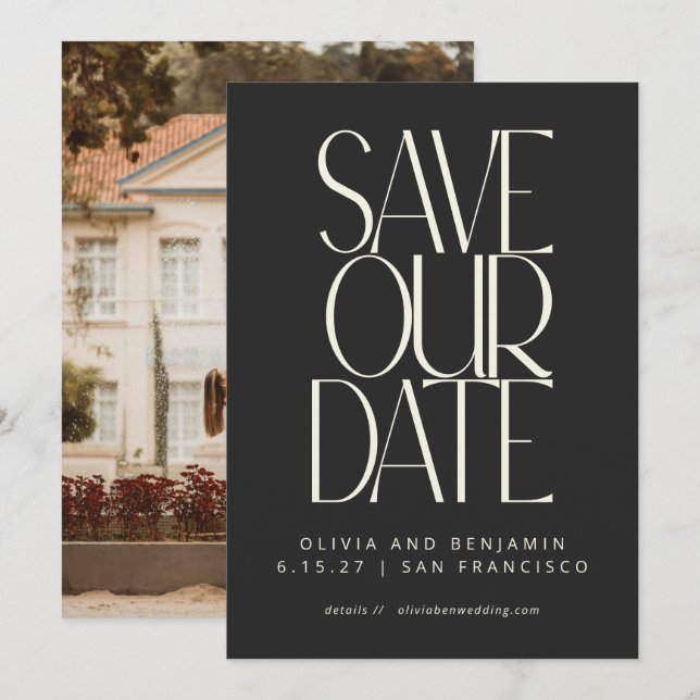 Elegantes klassisches Black Simple Modern Trendy F Save The Date (Vorne/Hinten)