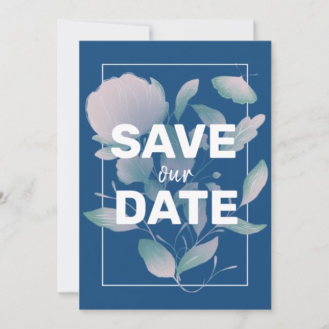 Elegantes klassisches Blau Lila Kein Foto Save The Date (Vorderseite)