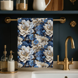 Elegantes klassisches blau weiß elfenbeinernes Blu Geschirrtuch