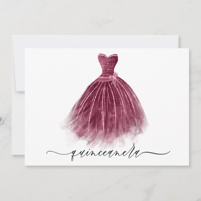 Elegantes klassisches Burgundy Dress Quinceanera P Einladung (Vorderseite)
