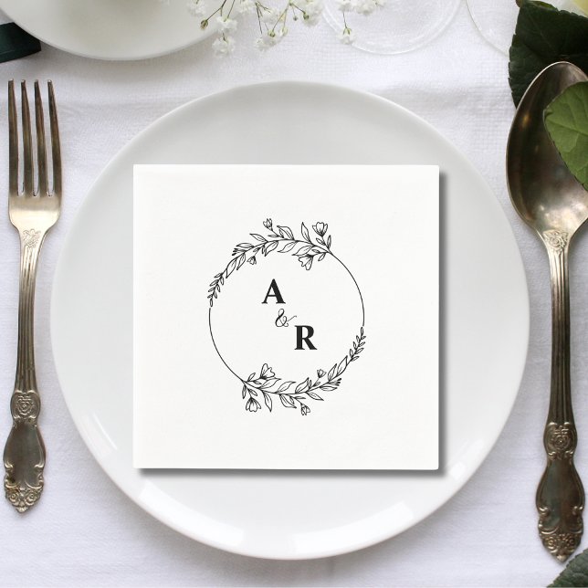Elegantes klassisches Couple-Urzeitpapier Serviette (Elegant classic couple initial wedding paper napkins add timeless charm to wedding receptions.)