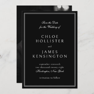 Elegantes klassisches formales Schwarzes Foto Hoch Save The Date