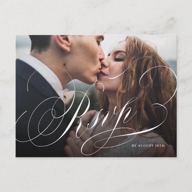 Elegantes klassisches Foto Hochzeit RSVP Pos Postkarte (Vorderseite)