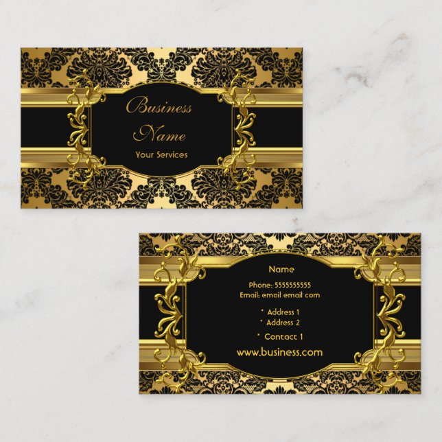 Elegantes klassisches Gold Damask Blumenprofil Visitenkarte (Vorne/Hinten)